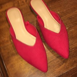 Red suede mules. Size 8.
